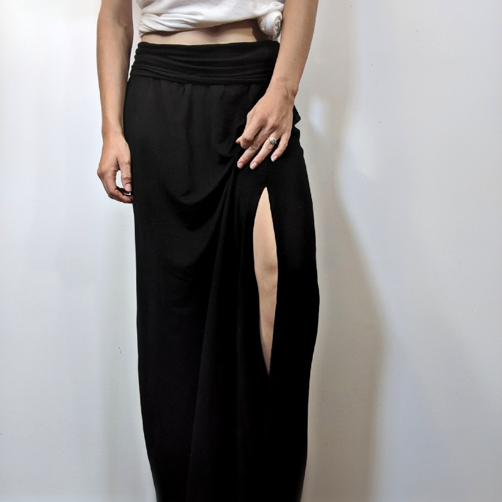 Athleta Black Tencel Black Slit Long Maxi Skirt